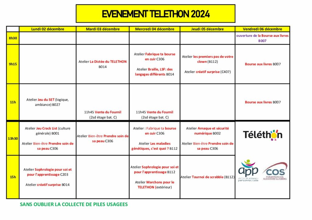 Planning des activités Téléthon 2024